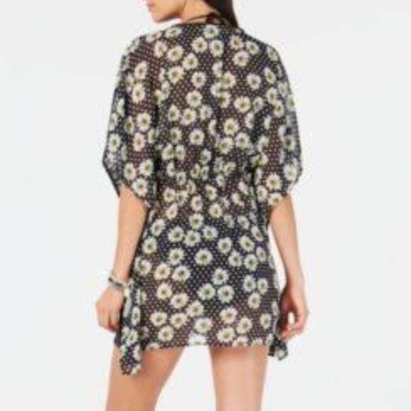 MIKEN SWIM Size Large Daisy Print Crochet Chiffon Kimono Tunic Swim Cover-Up - Picture 11 of 11